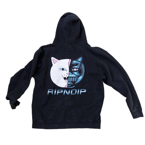 RIPNDIP Nerminator Hoodie Sweatshirt LARGE Black Robot Cat Pullover Black Mens - Picture 1 of 9